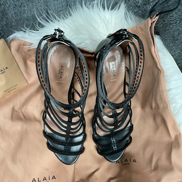 ALAIA Perforated Heeled Cage Sandals - Fits like a 7 or 7.5 - Picture 5 of 13
